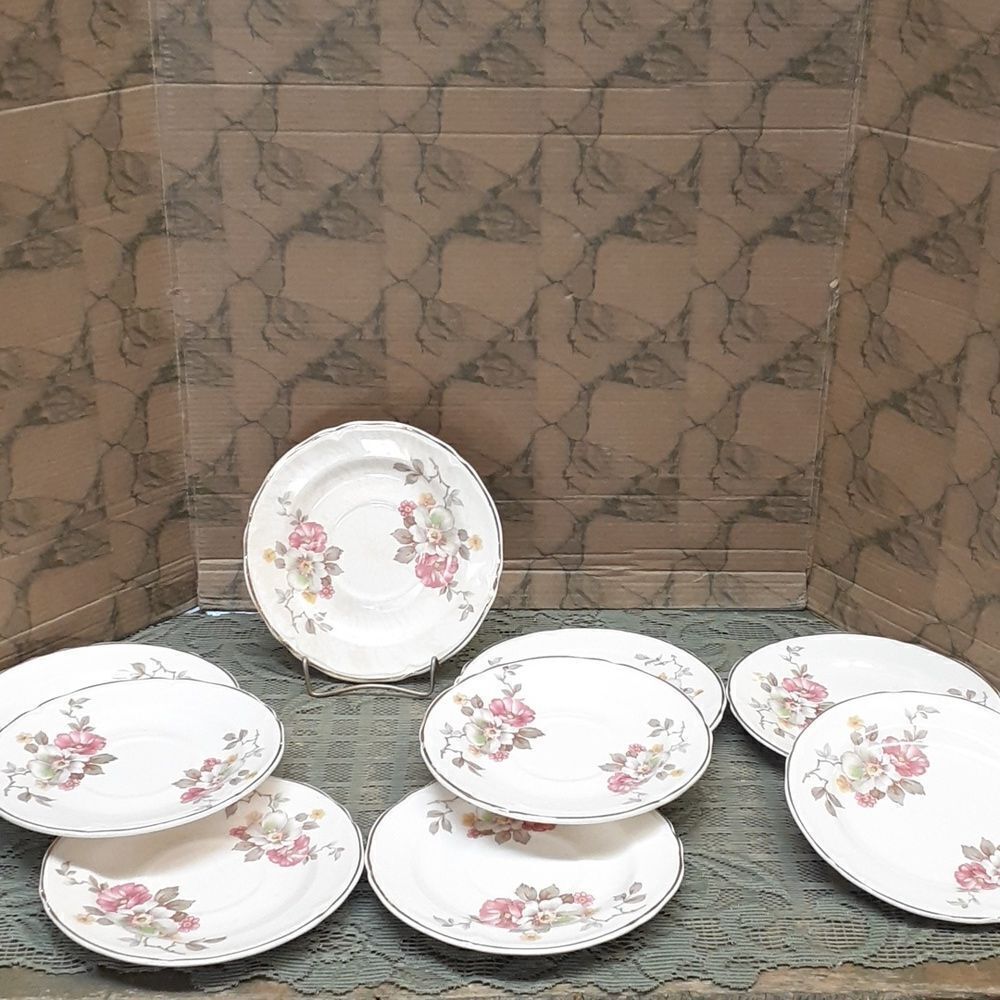 7 vintage "Blossom Time" by Edwin Knowles saucers & 2 dessert plates USA